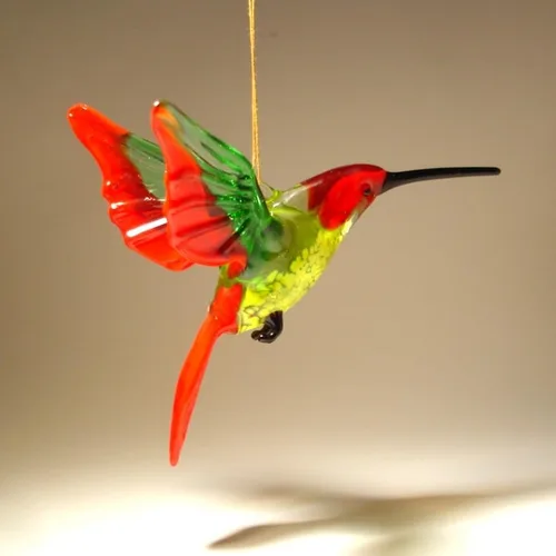 Miniatura 4 de Adorno colgante de colibrí de cristal rojo, verde y amarillo, hecho a mano, gran regalo coleccionable