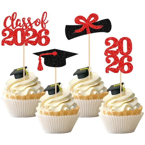 Miniatura 11 de 36 piezas con purpurina 2026 temática de graduación 2026 para cupcakes, diploma de clase de 2026, para graduación de 2026, suministros de decoración