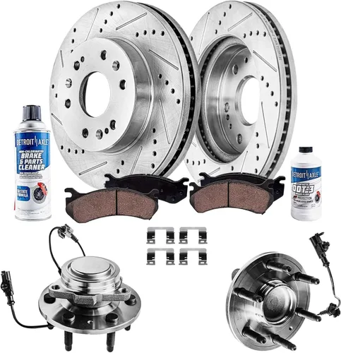 Miniatura 32 de Detroit Axle - Kit de freno delantero para Ford Explorer Mercury Mountaineer 2002-2005 Bujes de rodamiento de rueda perforados y ranurados rotores