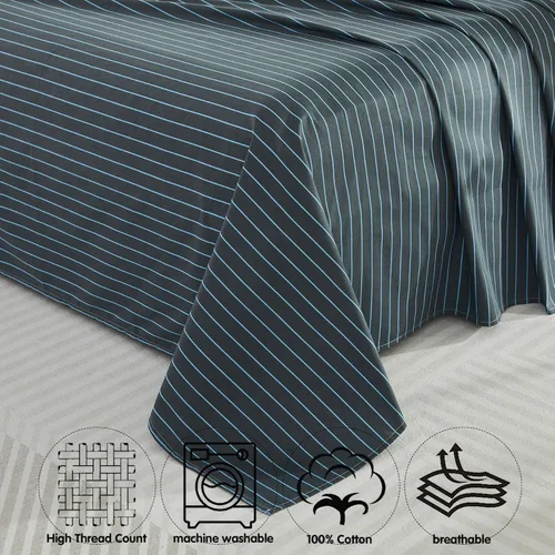 Miniatura 8 de Brandream Juego de sábanas para niños, tamaño individual, 100% algodón, 3 piezas, estampado reversible, a rayas, para niños, juego de funda