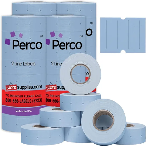Miniatura 13 de Perco Etiquetas azules de 2 líneas, 6,000 etiquetas de precio en blanco y fecha para pistolas Perco de 2 líneas de precio y fecha, 8 rollos, 1