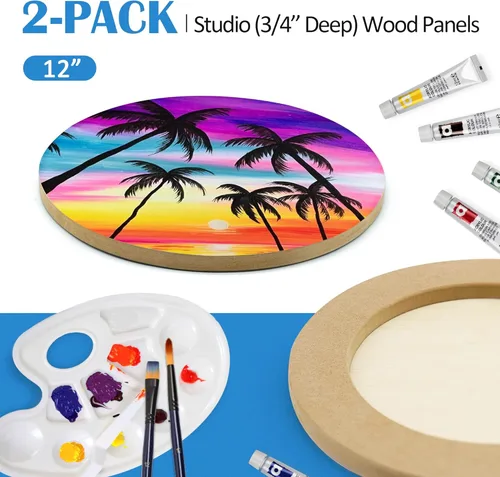 Miniatura 6 de Falling in Art Kit de paneles de lona de madera de abedul redondos sin terminar, 2 paquetes de 12 pulgadas de estudio de 3/4 pulgadas de profundidad