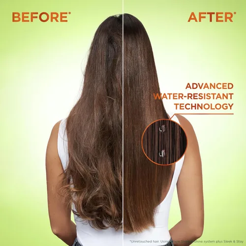 Miniatura 7 de Garnier Fructis Sleek & Shine Champú, Acondicionador + Juego de Acondicionador Sin Enjuague para Cabello Encrespado y Seco, Queratina Vegetal +