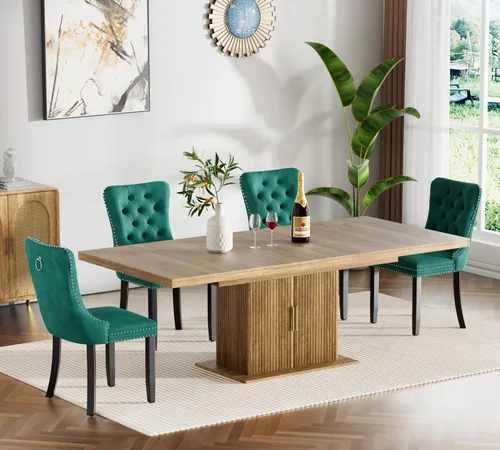 Miniatura 83 de Juego de mesa de comedor extensible de 5 piezas, juego de mesa de comedor extensible de estilo granja para 4, mesa de cocina expandible de madera