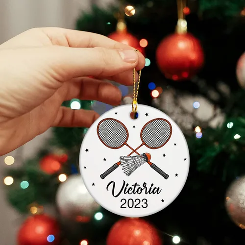 Miniatura 3 de Adorno de Navidad de bádminton 2024, adorno personalizado de jugador de bádminton con nombre y año, regalo personalizado de recuerdo de cerámica