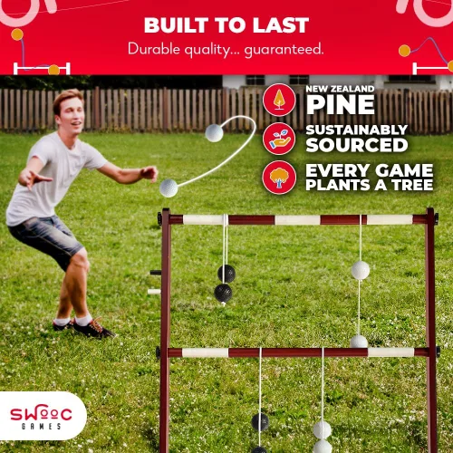 Miniatura 4 de SWOOC Games® - Juego de pelota de escalera de madera premium (resistente a la intemperie) - con más de 10 juegos y estuche de transporte - Fácil
