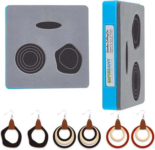 SUPERDANT Aretes de aro de cuero circulares irregulares, aretes colgantes de cuero de madera, troquelados, corte geométrico vintage, estilo étnico,