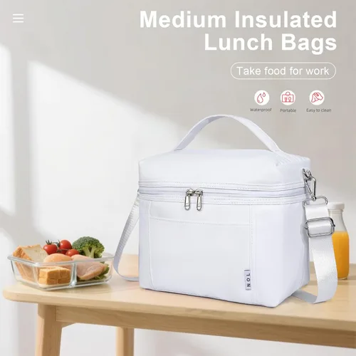 Miniatura 5 de NOL Natural Organic Lifestyle - Bolsas de almuerzo aisladas para mujer, bolsa de refrigeración ligera de nailon impermeable para el trabajo Blanco