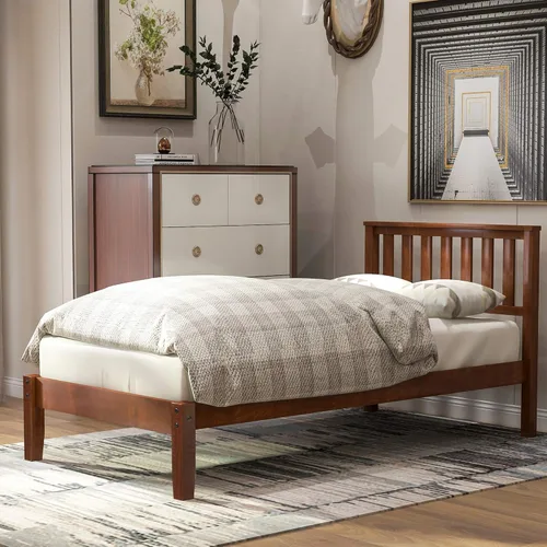 Miniatura 9 de SOFTSEA Base de cama de plataforma individual con nido y cabecero, cama de plataforma de madera con nido y cabecero, marco de cama nido extraíble