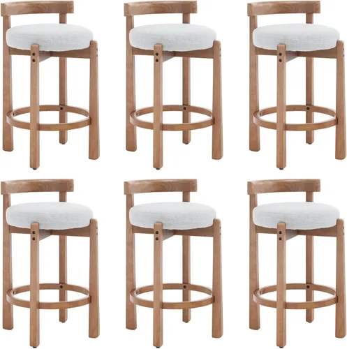 Miniatura 19 de HEAH-YO Taburetes de Bar Modernos de Mediados de Siglo Juego de 2, Taburetes de Mostrador de 26.5" con Respaldo, Taburetes de Bar Tapizados en Lino