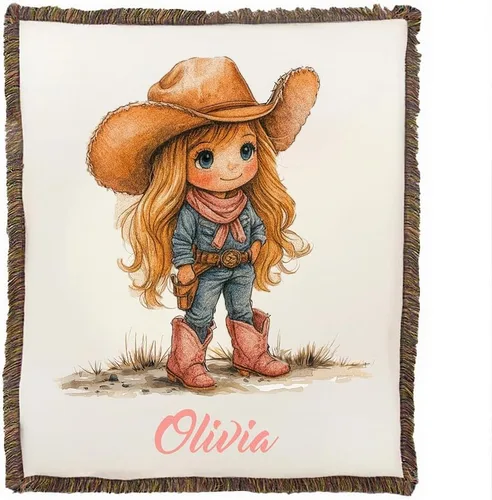 Manta con nombre de vaquera occidental para bebé, manta personalizada para bebé, decoración de guardería, manta con nombre personalizado para niños