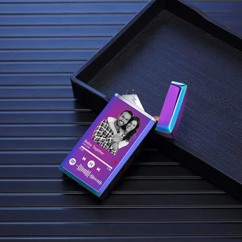 Miniatura 4 de Encendedor de canción con código de Spotify personalizado, encendedor de arco eléctrico a prueba de viento, interruptor táctil grabado