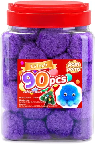 Miniatura 51 de Iooleem Pompones rosados – Tamaño surtido, 1200 piezas con ojos móviles, opciones de purpurina, perfectos para artes y manualidades