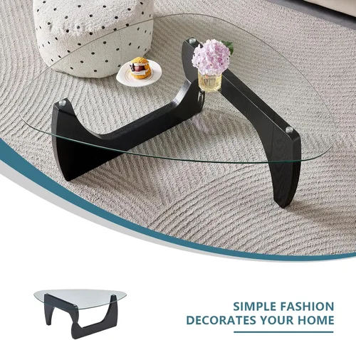 Miniatura 8 de Btrpily Mesa de centro de madera, moderna mesa de centro negra, contemporánea, elegante, muebles de alta gama para tu sala de estar