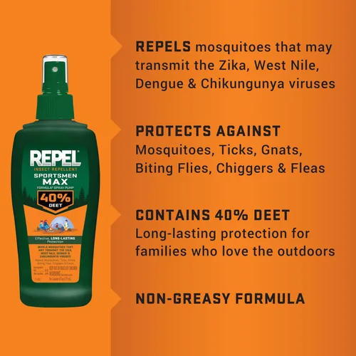 Miniatura 9 de Repel Repelente de insectos Sportsmen Max Formula Spray Pump 40% DEET, 6 onzas, paquete de 12, amarillo, 72.0 onzas líquidas