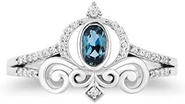 Miniatura 2 de Jewelili Enchanted Disney Fine Jewelry - Anillo de carruaje de Cenicienta con diamantes de 110 quilates y topacio azul Londres