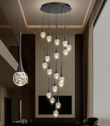 Miniatura 28 de 16 Luces Moderna Lámpara de Techo de Cristal Glam para Techo Alto, Lámpara Colgante LED Regulable para Escalera, Vestíbulo, Entrada, Sala de Estar