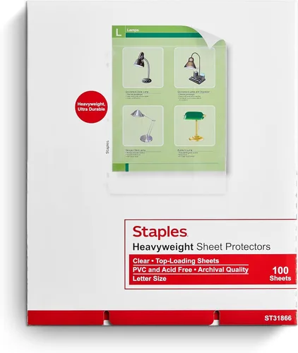 Miniatura 8 de Staples Protectores de hojas pesados, 8.5 x 11 pulgadas, protectores transparentes de 3 agujeros perforados, caja fuerte para archivos, paquete