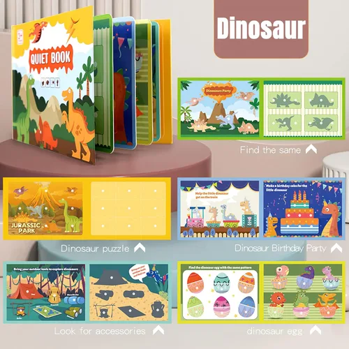 Miniatura 2 de Paquete de 4 libros silenciosos para niños pequeños, libro Montessori ocupado para niños con dinosaurio, mar, viajes, actividades de aprendizaje 4