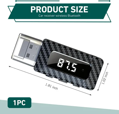 Miniatura 2 de Receptor USB Bluetooth para automóvil, receptor de audio Bluetooth 5.3, adaptador USB de 0.138 in, adaptador de audio ajustable con pantalla LED