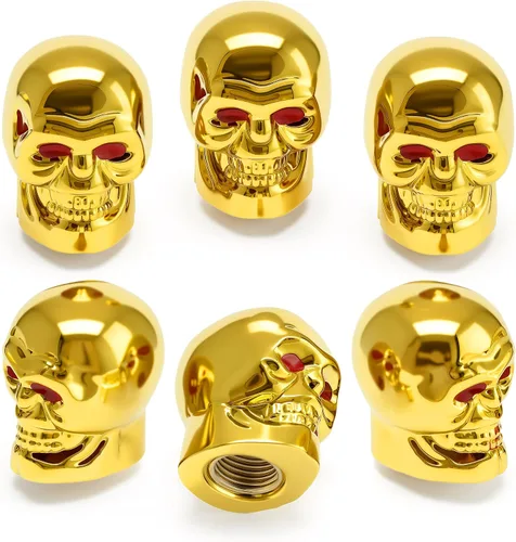 Miniatura 42 de 4 tapones de válvula de neumático estilo calavera, con anillo de goma O, cubiertas universales de vástago de válvula de neumático de núcleo de cobre