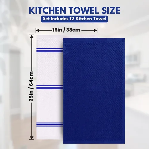 Miniatura 5 de Infinitee Xclusives Paquete de 12 toallas de cocina de alta calidad, 100% algodón, 15 x 25 pulgadas, paños de cocina para cocina, color azul poderoso
