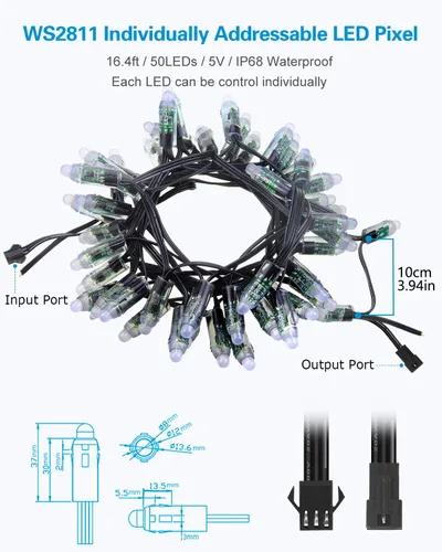 Miniatura 2 de ALITOVE WS2811 - Luz LED direccionable de píxeles, 50 unidades, 5 V, 0.472 in, color de ensueño digital, difusión de color, módulo de píxeles LED