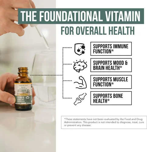 Miniatura 5 de Vitamina D3 orgánica de 10,000 UI – Planta D3, vegana, fuerza máxima sublingual líquido D3 gotas – 200% mayor absorción, 100%