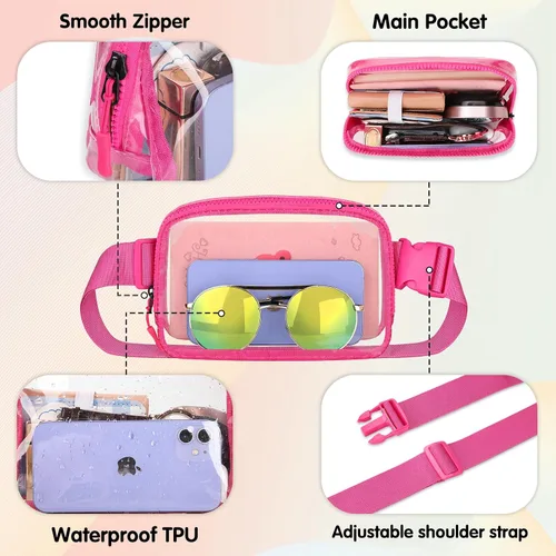 Miniatura 4 de Riñonera transparente aprobada para estadios, bolsa de cinturón transparente, cangurera transparente para mujeres y hombres con correa ajustable