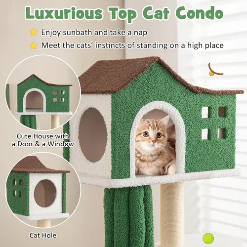 Miniatura 5 de Tangkula Árbol alto para gatos de interior, torre moderna de 7 niveles y 61 pulgadas con postes rascadores de sisal, condominio superior, tela