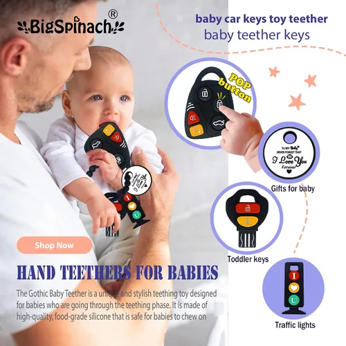 Miniatura 2 de BIGSPINACH Llaves de dentición para bebés, juguetes de 6 a 12 meses, juego combinado de mordedor gótico para automóvil, controlador remoto