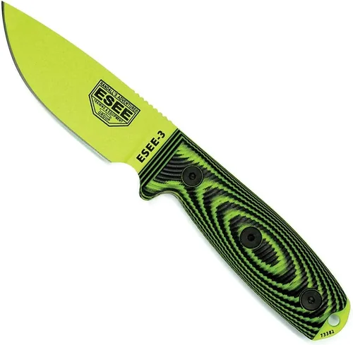 Miniatura 2 de ESEE -3 1095 acero al carbono, funda negra (hoja verde venom, verde neónnegro G-10 mango 3D)