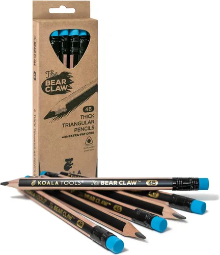 Miniatura 10 de KOALA TOOLS Lápices Garra de Oso Paquete de 1 (6 Lápices) - Gruesos, Resistentes, Agarre Triangular, Grafito, Mina 2B con Goma de Borrar