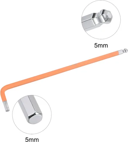 Miniatura 3 de uxcell Llave hexagonal de extremo de bola de 0.197 in, herramienta de reparación de acero S2 en forma de L con brazo largo, 4 piezas Naranja