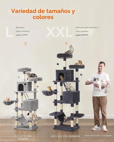 Miniatura 7 de Feandrea Árbol para gatos, torre grande para gatos de 81.1 pulgadas, condominio de felpa de varios niveles con 13 postes rascadores, 2 perchas, 2