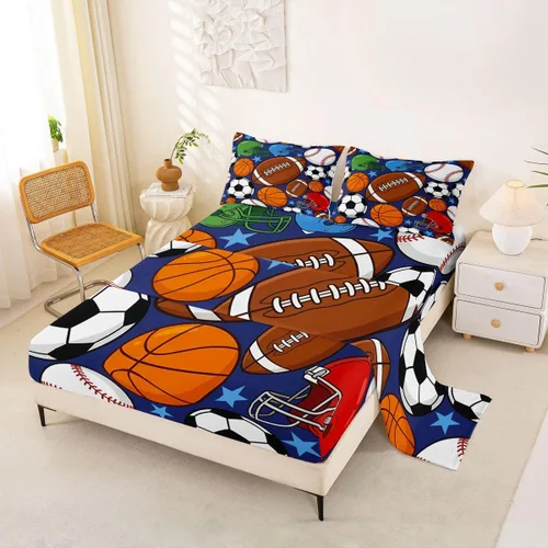 Miniatura 20 de Feelyou Football Bed Sheets Set Twin Size Basketball Sports Deep Pocket Fitted Sheet Soccer Ball Game Bedding Sets Black Baseball Gaming Soft Bed