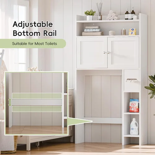 Miniatura 12 de MU Gabinete de almacenamiento sobre el inodoro con puertas, organizador de almacenamiento de baño de 32 pulgadas con estantes laterales, estante