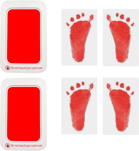 RIKWOG Kit de huellas de bebé y huellas de manos, 2 almohadillas rojas de impresión sin tinta + 4 tarjetas de impresión, kit de impresión de huellas