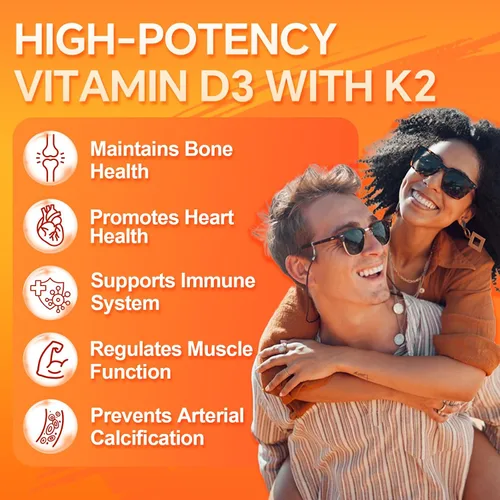 Miniatura 3 de ZEBORA Vitamina D3 K2 con zinc y selenio - 5000 UI de vitamina D3, 100 Mcg MK7 Vitamina K2 para una máxima absorción, apoya huesos, dientes