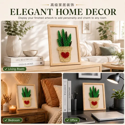 Miniatura 7 de RM Studio - Set de arte con hilos DIY con todos los accesorios y marco para niños, estudiantes, adultos principiantes, decoración hecha a mano, Aloe