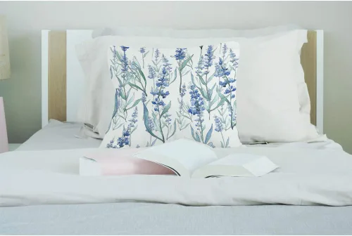 Miniatura 3 de EKOBLA Funda de cojín cuadrada de color lavanda, diseño floral azul, flores silvestres, flores románticas, hojas naturales, para hombres, mujeres