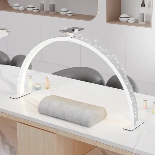 Lámpara de Escritorio Media Luna Grande para Manicura, Luz LED Profesional de 30" 48W, Lámpara de Escritorio para Extensión de Pestañas, Lámpara de