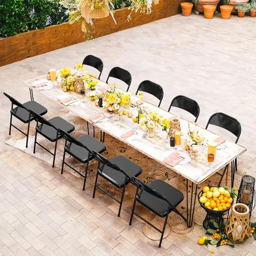 Miniatura 2 de VINGLI Sillas plegables con marco de metal de acero, capacidad de 350 libras, duraderas, portátiles y versátiles para uso en interiores y Negro