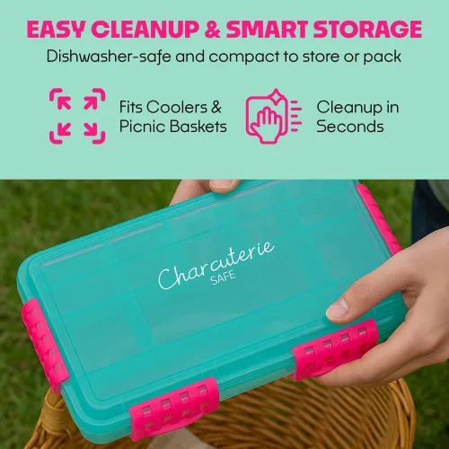 Miniatura 6 de SubSafe Caja fuerte para charcutería, sin BPA, tabla de embutidos segura para alimentos con tapa y asa, organizador portátil de bandeja