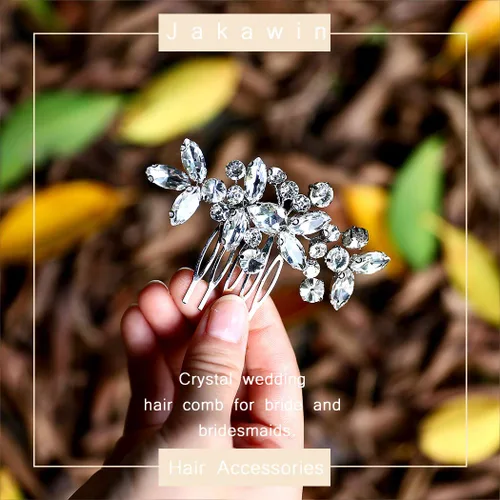 Miniatura 3 de JAKAWIN Peine de pelo nupcial de cristal Rhinestone clip de pelo novia boda accesorios para el cabello para las mujeres HC042 (plata)