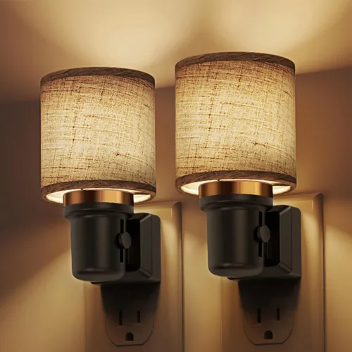 Miniatura 8 de L LOHAS LED Luces Nocturnas Enchufables en la Pared, Luz Nocturna Decorativa de Cilindro de Tela Boho con Borla, Sensor de Crepúsculo a Amanecer