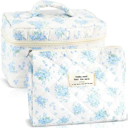 Miniatura 8 de URSKYTOUS Juego de 3 Bolsas de Maquillaje Acolchadas, Set de Bolsas de Cosméticos con Lazo para Viaje, Bolsa Grande de Maquillaje para Mujeres