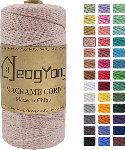 Miniatura 18 de JeogYong Cuerda de macramé de 0.078 pulgadas x 218 yardas, cuerda de algodón natural torcida de 3 hebras, cuerda de algodón de color para colgar Café