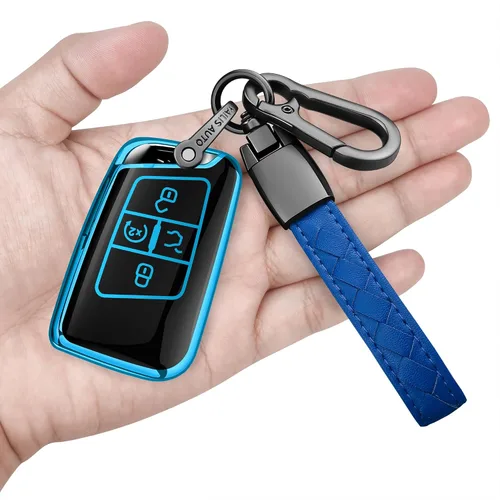 Funda para llavero Volkswagen con llavero, carcasa de protección completa de TPU suave, llavero compatible con Tiguan Atlas Jetta Passat Golf Azul