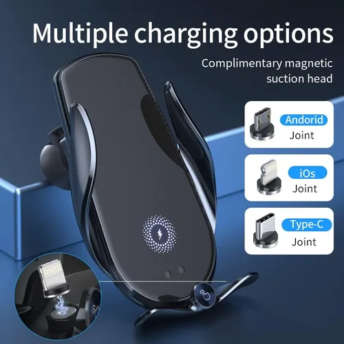 Miniatura 2 de Cargador inalámbrico plateado M3 Car Air Vent Phone Holder 15W carga rápida iOS Android compatible con sensor inteligente modelo actualizado